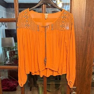 BKE Orange Embroidered Peasant Blouse